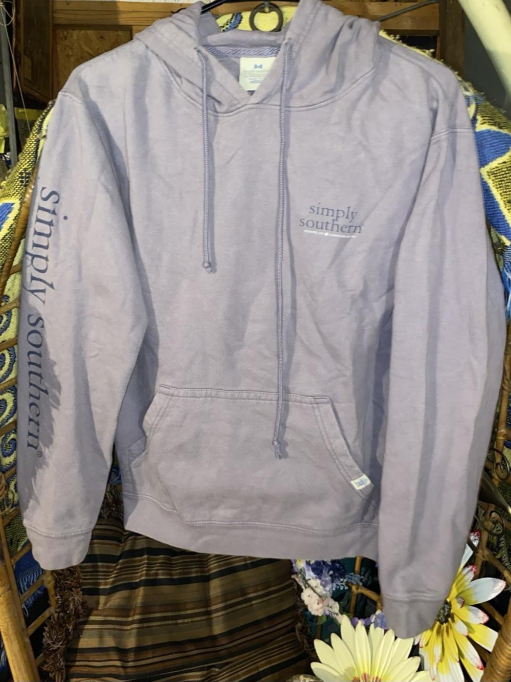 Simply Southern Lavender Purple Hoodie Medium Spellout Sleeve Graphic
